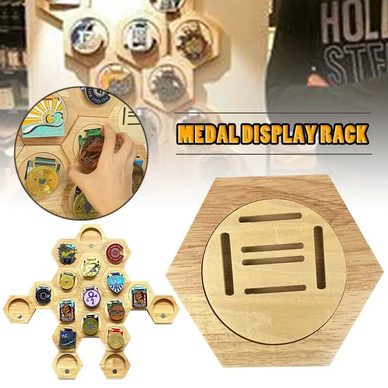 Medal Display Stand Medal Hanger Medal Display Stand Hexagonal Wooden Frame