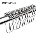 12pcs Shower Curtain Hooks Rings Roller Balls Chrome Stainless Steel Metal